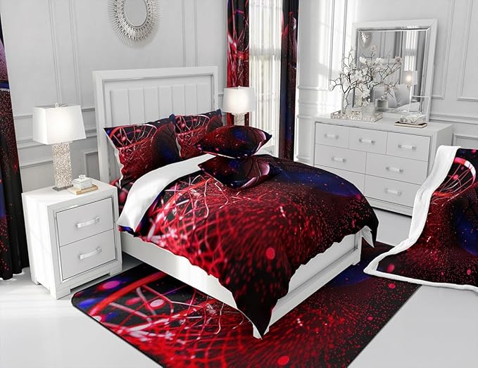 Basketball Court Sherpa Blanket 3D Basketball Fleece Throw Blanket for Sofa Couch Bed Decor Sports Theme Plush Blanket Colorful Glitter Fuzzy Blanket Queen 90x90 Inch