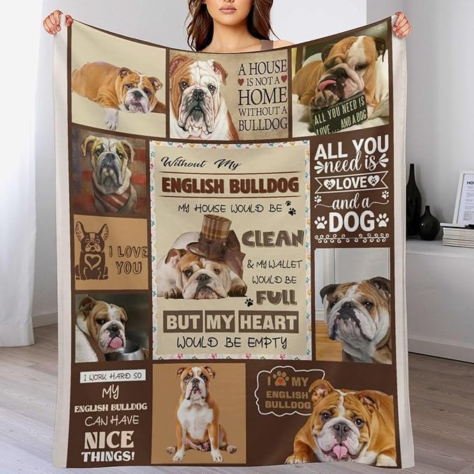 Bulldog Blanket Dog Frenchie Gifts for Girls Boys Woman Kids Bulldog Lover Throw Blankets Soft Blanket Warm Fleece Flannel Plush Blankets for Bed Sofa Couch 50"x60"