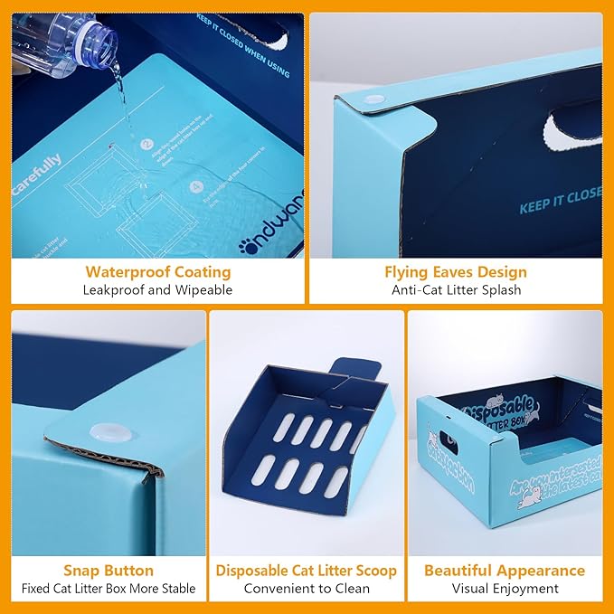 3-Pack Disposable Litter Boxes for Cats with Disposable Cat Litter Scoop, Large-19"x14"x6" Double Waterproof Disposable Cat Litter Box, Portable Travel Litter Box for Cats Sturdy Leak Resistant