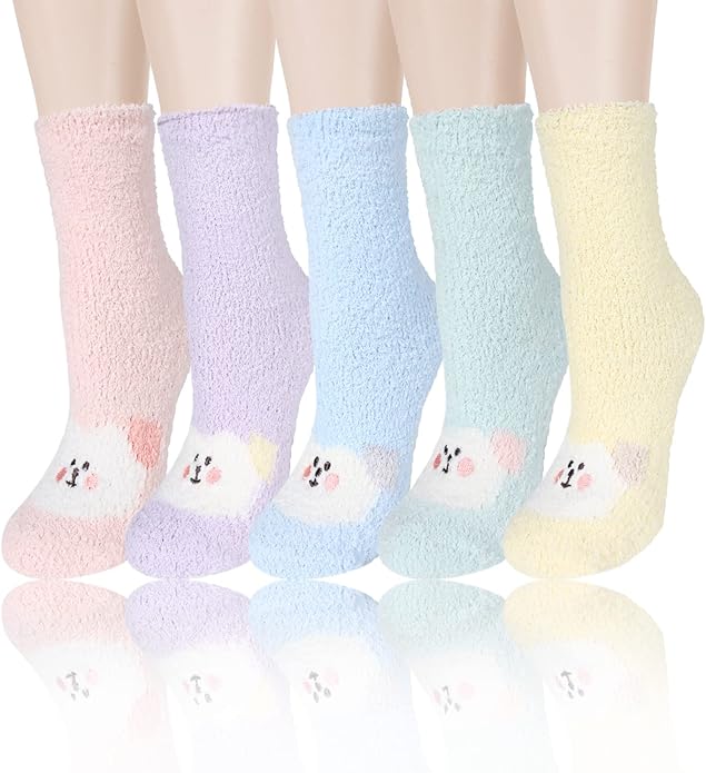 Benefeet Sox Cute Animal Fuzzy Socks for Women Girls Funny 3D Animal Cozy Socks Fluffy Slipper Socks Plush Comfy Soft Socks