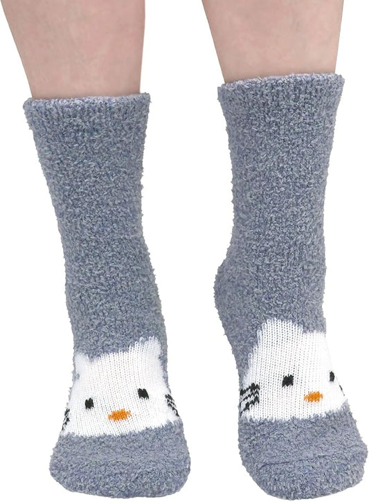 BambooMN Super Soft Warm Cute Women's Animal Non-Slip Fuzzy Fluffy Crew Winter Home Socks