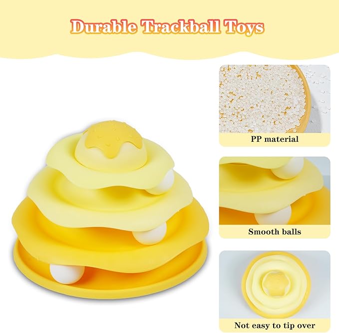 Cat Ball Track Toy,Interactive Cat Toy, Engaging Fun for Indoor Cats, Multi-Layer Design, Ice Cream Structure,Detachable and Easy to Clean (Yellow)