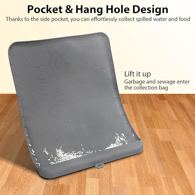 Silicone Pet Feeding Mat with Raised Edge for Food and Water, Dog Cat Food Mats Contain Spills Protects Floors, Dog Cat Bowls Placemat with High Lip for Floor Waterproof, Pets Accessories 19"x12"