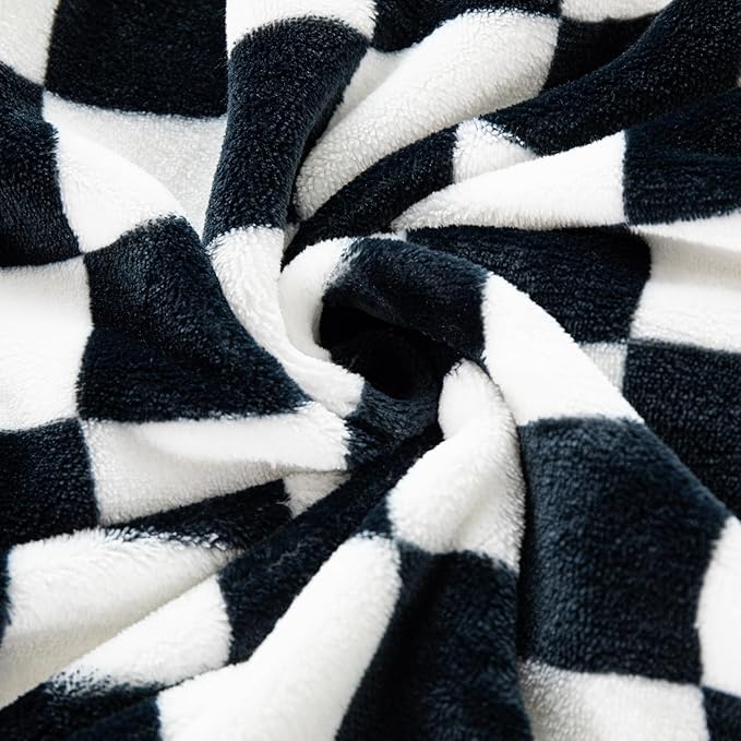 Checkered Blanket | Ultra Soft Warm Fleece Blanket Checkerboard Grid Plush Blanket for Couch Bed Sofa | Birthday Valentine's Day 40"x60" Black White