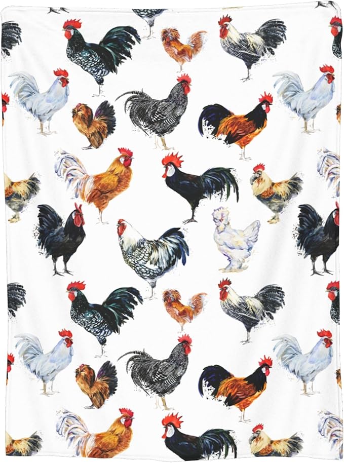 Cute Chicken Blanket Throw 50"x40", Cozy Lightweight Plush Funny Rooster Blanket, Gifts for Kids Women
