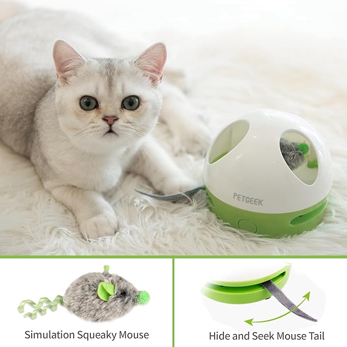 PETGEEK Interactive Cat Toy, Hide Mouse Cat Toy with Squeaky Mouse, Electronic Automatic Cat Toys with Catnip Filled Hidey Mouse, Best Gift for Birthday, Thanksgiving, Christmas, New Year