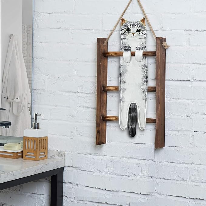 PAT JUUMG Funny Cat Hand Towels for Bathroom Kitchen Decor, Cute Decorative Hanging Face Towels, Super Absorbent Soft, Housewarming Gift, Cat Lovers Gifts for Women (2 Pack)