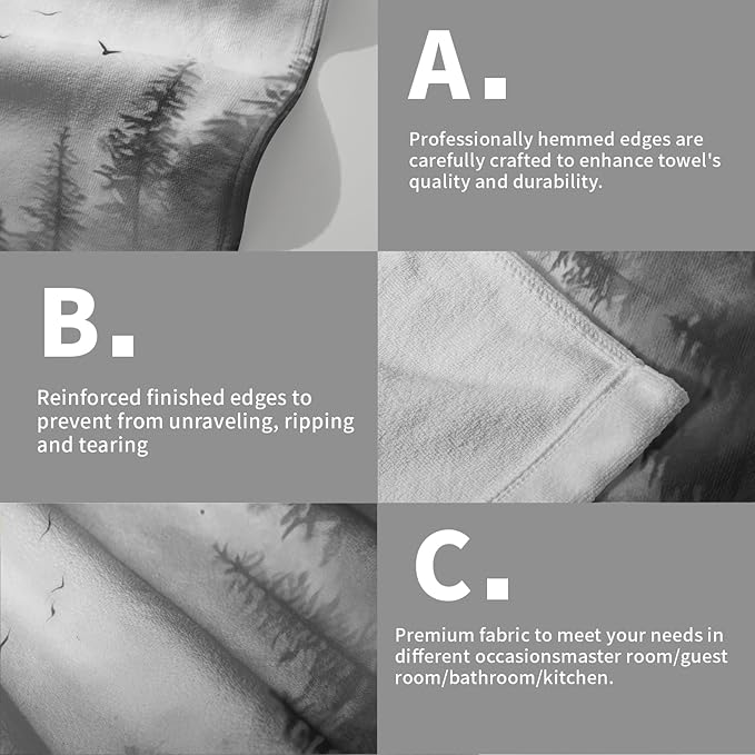 Black Misty Forest Hand Towels Set of 2 Mountain Woodland Soft Absorbent Face Bath Towel Dish Towel Bathroom Kitchen Towel Decor Gift