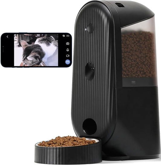 FUKUMARU Automatic Cat Feeder, 2 in 1 Automatic Pet Feeders with Camera and Audio, Support DIY Meals and Timed Control WiFi Cat Food Dispenser, Suit for Cat and Dog