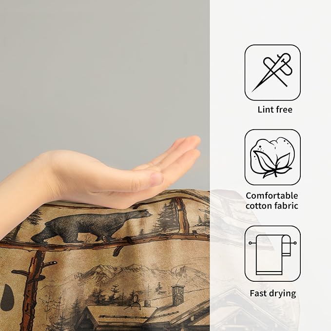 Giwawa Vintage Bear Deer Hand Towels Set of 2 Forest Cabin Face Bath Fingertip Towel Soft Absorbent Dish Wash Cloth Kitchen Bathroom Home Decor