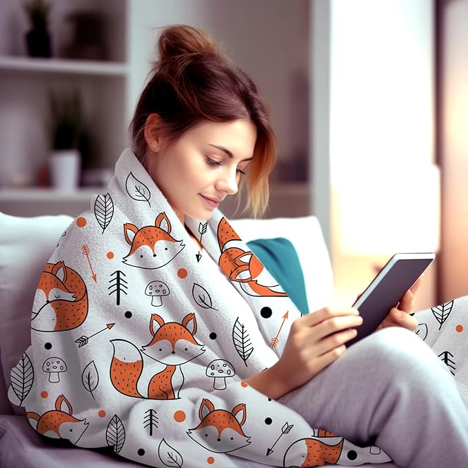 Cute Fox Blanket Super Soft Cozy Flannel Throw Blankets Bedding for Sofa Bedroom Living Room Kids Adults Gifts 80"x60"