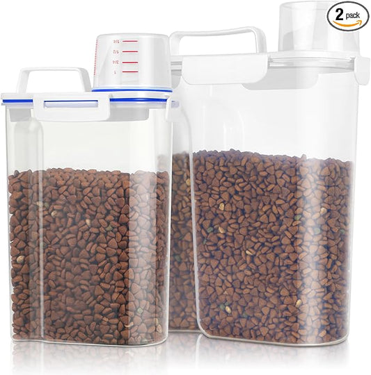 TBMax Cat Food Storage Containers 2 Pack, Portable Dog Food Container Dispenser with Large Spout & Measuring Cup, Airtight Travel Pet Food Storage Bin for Dog Treat Bird Seed Container