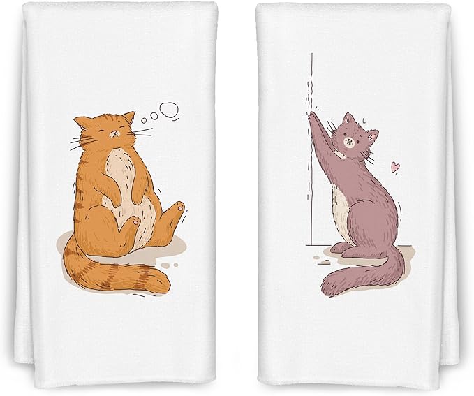 Cartoon Orange and Brown Cat Kitchen Towels Set of 2, Funny Cat Lover Mom Lady Gifts Dish Towels for Kitchen Decor, Cute Kitten Hand Towels for Bathroom Decor, 16x24 Inch
