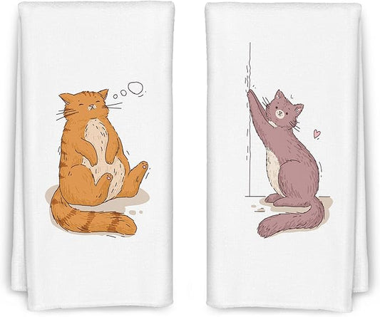 Cartoon Orange and Brown Cat Kitchen Towels Set of 2, Funny Cat Lover Mom Lady Gifts Dish Towels for Kitchen Decor, Cute Kitten Hand Towels for Bathroom Decor, 16x24 Inch