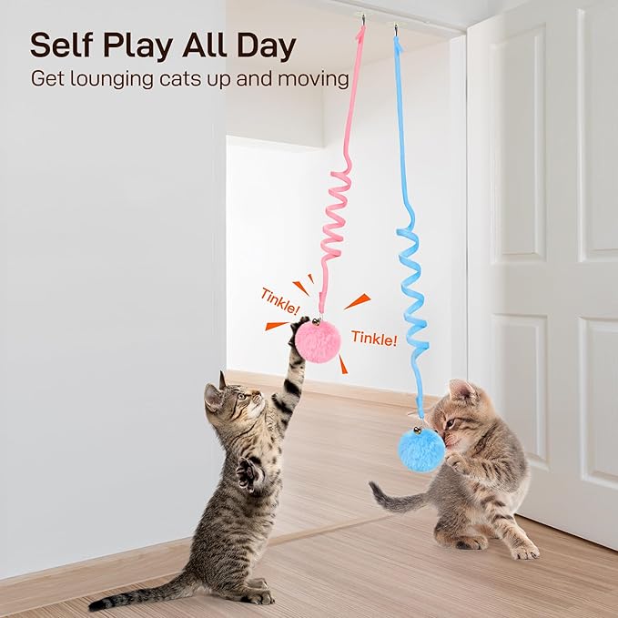 Potaroma Hanging Fluffy Cat Catnip Ball Toys 3 Pcs with Bell, Interactive Cat Teaser Retractable, Cat Toys Indoor Kitten Play Chase Exercise Physical Stimulation