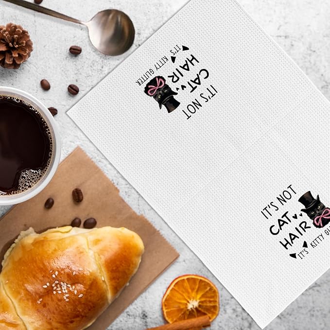 Black Cat Kitchen Towels, Funny Cat Dish Towels, Black Cat Gifts for Women, Cat Gifts for Cat Lovers, It's Not Cat Hair It's Kitty Glitter Hand Dish Tea Towels for Kitchen Bathroom, 16x24 in