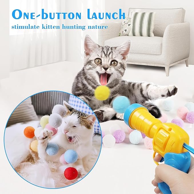 Mewlmart Cat Toys Interactive for Indoor Cats with Interactive Launchers Kitty Toys Cat Toys for Indoor Cats Self Play Cat Ball Toy Pom Pom Balls Puff Balls 100 Balls Cat Enrichment Toys
