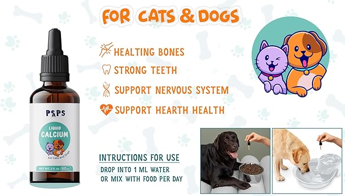 Calcium Liquid Supplement for Dogs & Cats with Added Vitamin A, Vitamin C, Vitamin D – Promotes Strong Bones, Immune Support, and Overall Pet Wellness – 2 Fl. Oz.