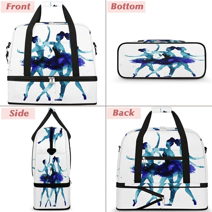Ballerina Girl Foldable Travel Duffel Bag, Expandable Sports Gym Bag with Shoes Compartment Weekender Overnight Totes Bags for Women Men