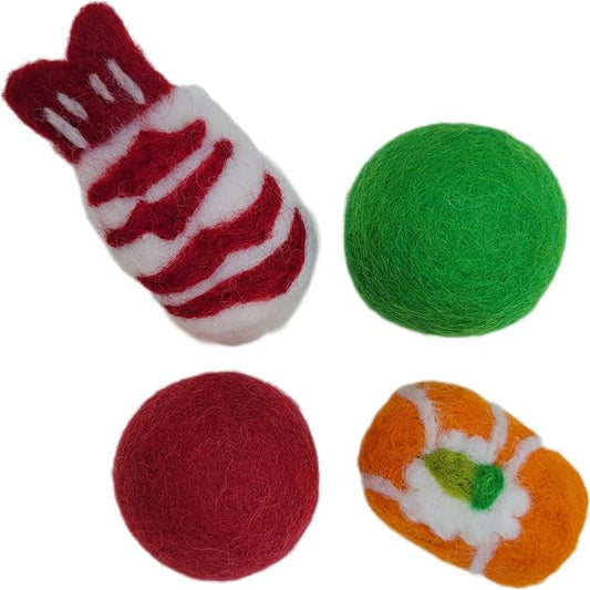 Toys for Cats and Kittens 100% Wool Felt Handmade in Nepal (Shrimp Sushi)