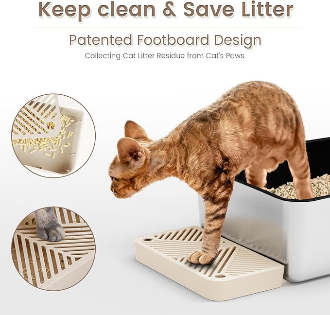 2 Pack 23.6"x16"x 8" Coated Extra Large Stainless Steel Litter Box, XL Metal Litter Box for Big & Multiple Cats, Non Stick Easy Cleaning Stainless Steel Cat Litter Pan Tray with Dual Filter Pedal