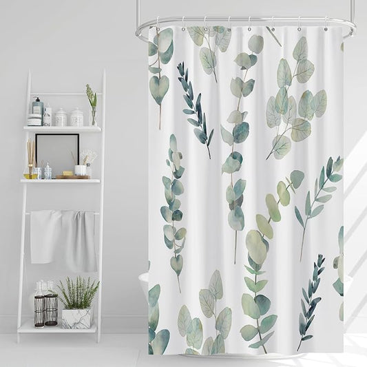 AWERT Shower Curtain Green Plants for Bathroom Waterproof Quick-Drying Eucalyptus Leaves Shower Curtain Set with Hooks 48x72 Inch