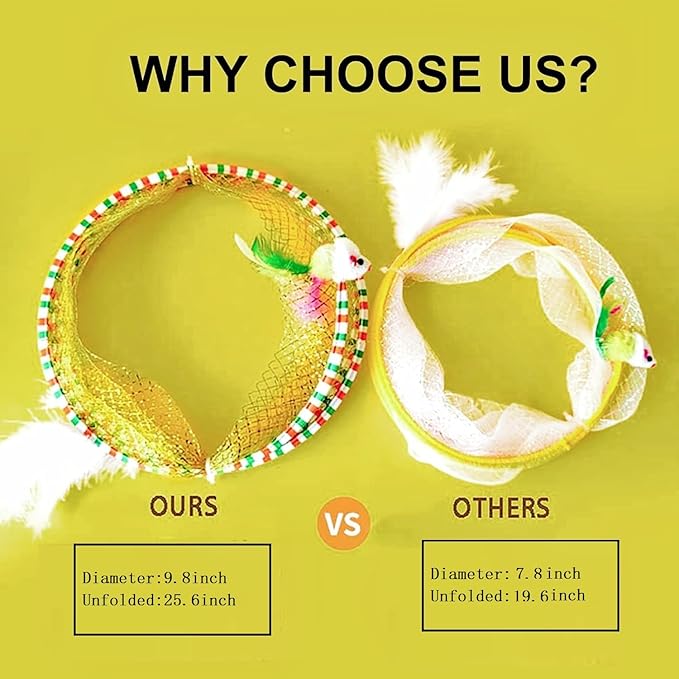 Cat Tunnel for Indoor Cats Folded Cat Tunnel Spring S-Shape Pet Entertainment Toy for Puppy, Kitty, Kitten, Rabbit (1Pack Yellow)