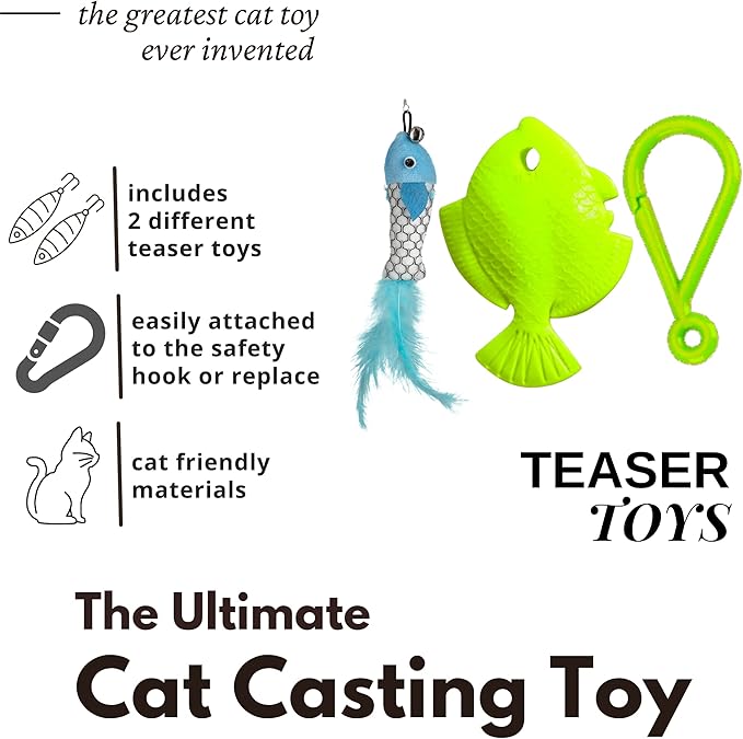 Cat Caster Fishing Pole Toy | Tangle Free, Retractable & Easy to Store. Includes Two Interchangeable Teaser Toys | The Ultimate Gift for Kitty Lovers, Cat Camo