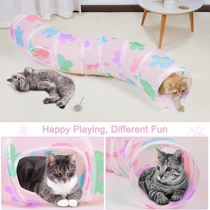 Glittme Cat Tunnel, Cat Tunnels for Indoor Cats, S-Shape Peekaboo Cat Cave with Cat Toys, Foldable Cat Tubes and Tunnels for Cats, Rabbit, Puppy, Guinea Pig