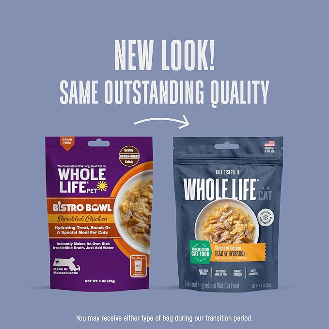 Whole Life Pet Freeze Dried Cat Food - Human-Grade Wet Cat Food Toppers & Complement, Natural Broth for Cats, Hydrating Snacks, Lickable Treats, Just Add Water – Shredded Chicken, 3 Oz