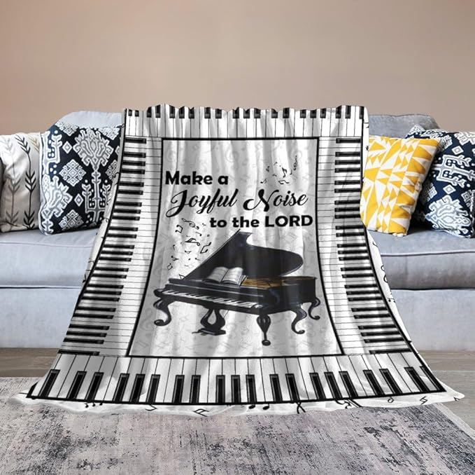 Piano Print Blanket Piano Keys Music Notes Musical Throw Blankets for Couch Sofa Bed Stuff Decor Lightweight Soft Cozy Fleece Plush Warm Flannel Blanket Gifts for Girls Boys Kids Adults 40"x50"