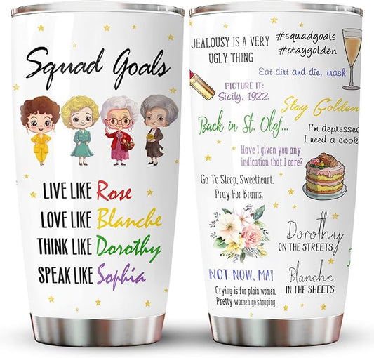 34HD Valentine Friend Gifts, Golden Movie Tumblers with Lid 20 oz Stainless Steel, Best Friend Travel Cup Mug, Friend Decor, Birthday Gifts for Bestie Women Girls