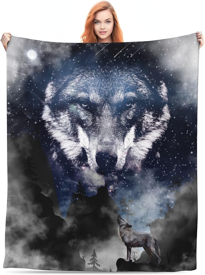 Wolf Soft Throw Blanket Flannel Fleece Blankets Warm Cozy Lightweight Fuzzy Blanket for Bed Sofa Couch Home Decor 60"X50"