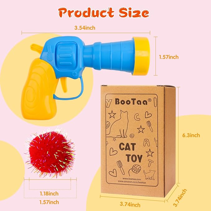 BooTaa Pet Toys, Interactive Cat Toy Set, 80pcs Glitter Pom-Poms Cat Ball Toy with 1 Launcher, Safe Soft Cat Toy Balls for Fetch, Training, Playing