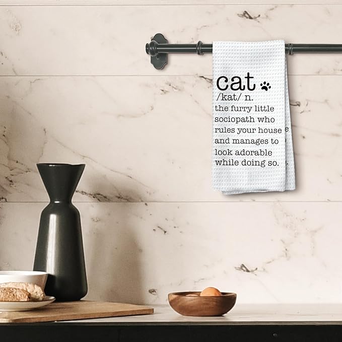 Funny Cat Kitchen Towels, Animal Lovers Gifts for Women Hand Towels, Cute Pet Mom Owner Gifts Dish Towels Dishcloth for Kitchen, Cat Definition Bathroom Decor, 16x24in