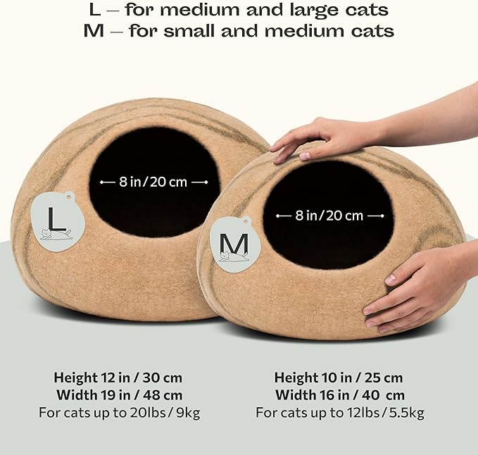 MEOWFIA Cat Cave – Premium Felt Cat Bed for Indoor Cats, Handmade 100% Merino Wool (Light Shades) (Large, Beige)