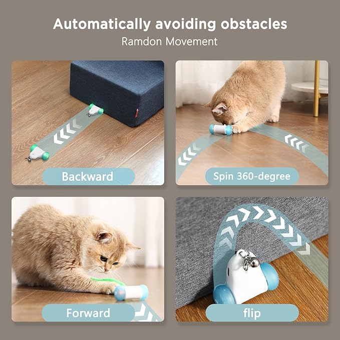 Interactive Cat Toys for Indoor Cats, 2-Speed Smart Automatic Cat Mouse Toy with LED Wheels, USB Rechargeable, with 13 Toy Pendants (New Model)