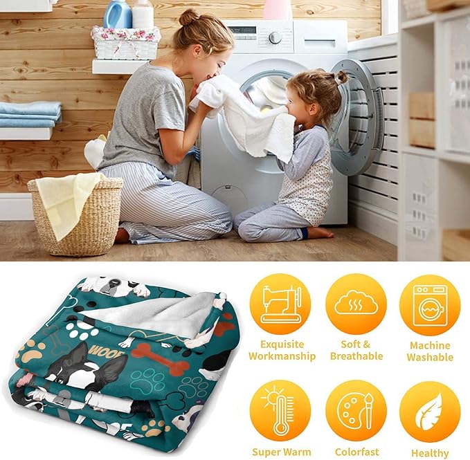 Boston Terrier Blanket Soft Cozy Boston Terrier Throw Blankets for Kids Girls Women Adults Dog Lover Gifts 60"X50"