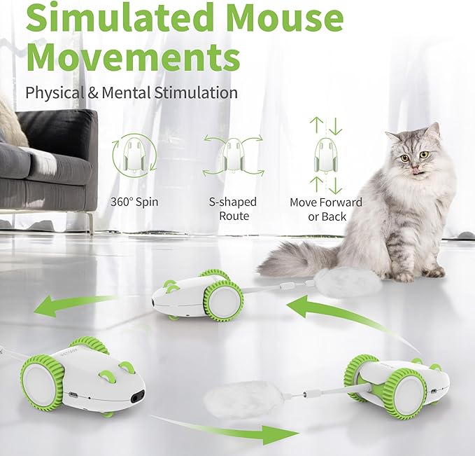 PETGEEK Automatic Cat Mouse Toys Interactive Cat Toys for Indoor Cats, Smart Sensing Moving Squeaky Mouse Cat Toys, USB Rechargeable Best Gift for Birthday, Thanksgiving, Christmas, New Year