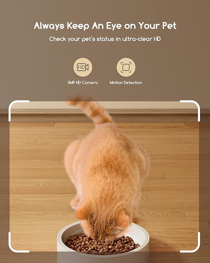 Faroro Automatic Cat Feeder with Camera, 3MP HD Video with Night Vision, 5G WiFi Cat Feeder Automatic with APP Control, 2-Way Audio, Low Food Sensor, Motion Alerts for Cats and Dogs