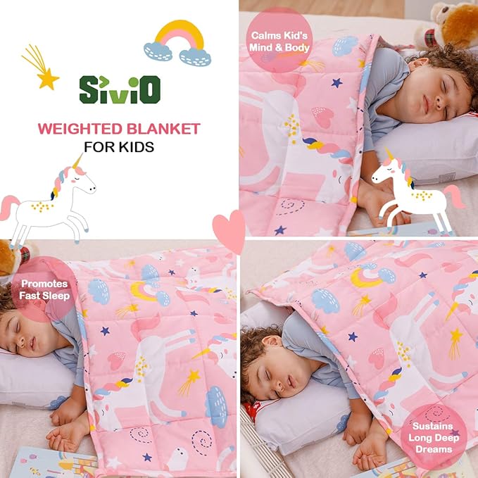 Sivio Weighted Blanket, Cotton Heavy Blanket, Breathable and Soft Weighted Throw, Pink Unicorn, 3lbs, 36 x 48 inches