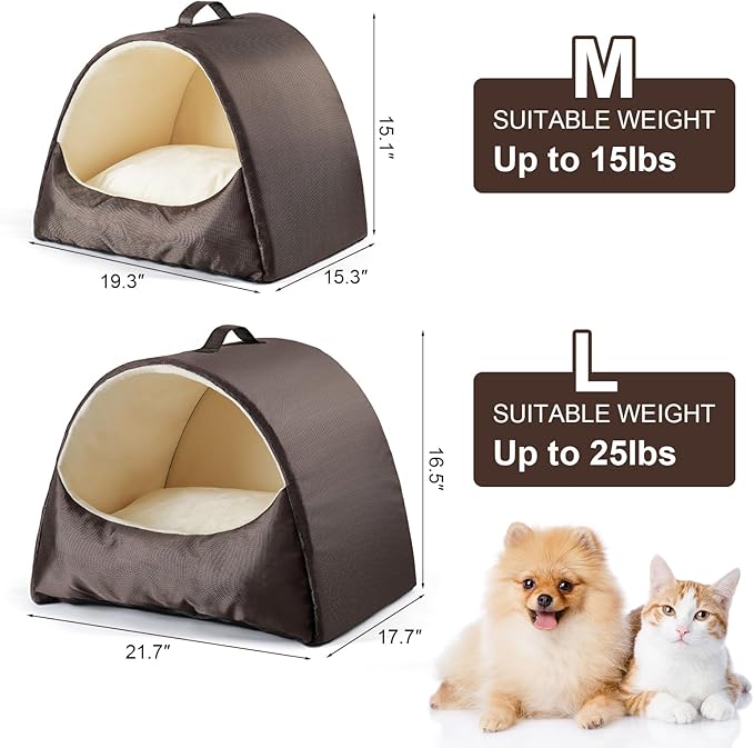 Cat Cave Bed for Kittens and Small Pets, Cat Beds for Indoor Cats, Memory Foam Cat House Tent with Removable Washable Cushioned Pillow, Cat Hideaway with Non-Slip Bottom, Coffee, Medium