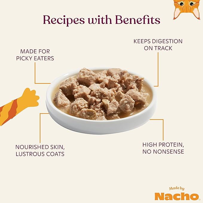 Made by Nacho Wet Cat Food, Cuts in Gravy, Sustainably-Caught Salmon with Bone Broth for Extra Hydration, (24) 3 oz. Pouches, Limited Ingredients