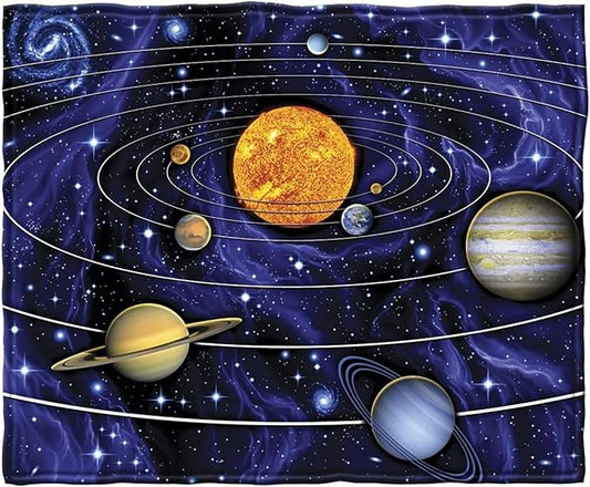 Dawhud Direct Fleece Throw Blanket - 50x60-Inch Plush Space Blanket with Solar System Design for Kids and Adults - Soft and Cozy for Bed, Couch, or Travel