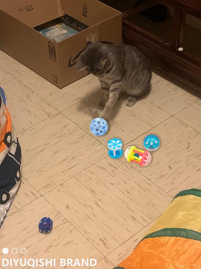 14 Pcs Cat Toys, 1.5" to 6.3", Lightweight, Interactive, Assorted Colors, Cat Toy Balls for Kitten Training and Play, for All Breed Sizes