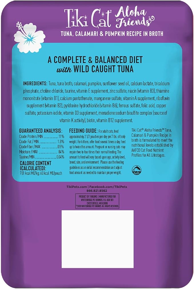 Tiki Cat Aloha Friends, Tuna, Calamari & Pumpkin, Grain-Free & High Moisture, Wet Cat Food for All Life Stages 3 oz. Pouch (Pack of 12)