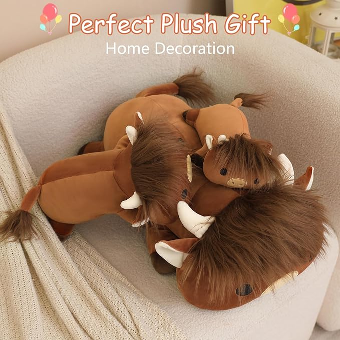 SQEQE Weighted Highland Cow Plush, Weighted Highland Cow Stuffed Animal, Cute Cow Plushies Soft Pillow Toy Gift for Kids Adults 13.8 Inch, 1.6 Lbs