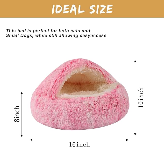 Dog Beds for Small Dogs, Cat Bed Cave, Washable Cute Cat Bed, Cozy Nook Pet Bed for Dogs or Cats, Anti-Slip Puppy Bed Fits up to 5 lbs Pets(Pink, 16" x 16")