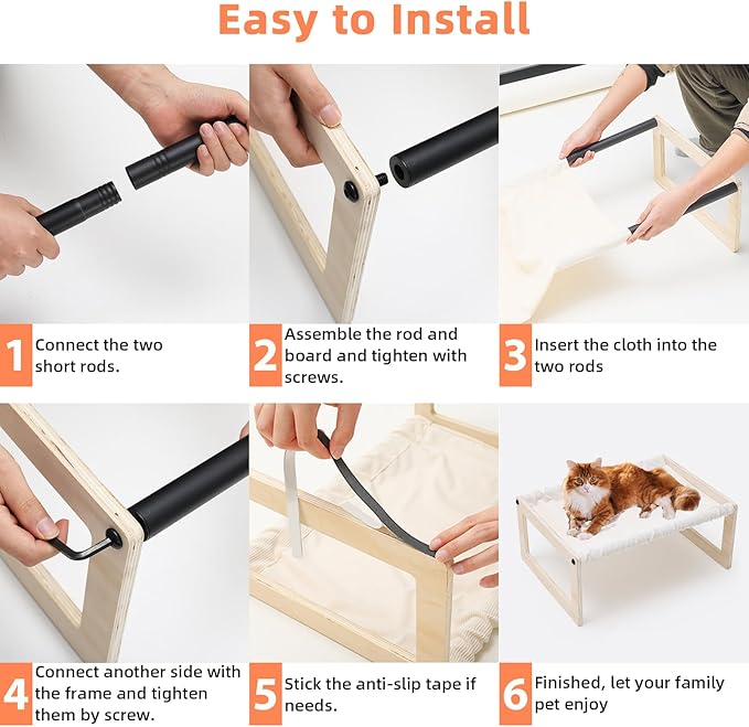 BsBsBest Cat Bed, 22 X 16 Inch Elevated Wooden Pet Hammock Breathable Dog Bed Detachable Portable Indoor Outdoor Cat Beds for Kitty Puppy Bunny Rabbit Small Animal