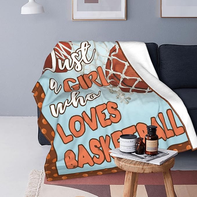 Basketball Blanket Just A Girl Who Loves Basketball Decor Throw Blanket Super Warm Soft Plush Fleece Flannel Sport Theme Blanket Gifts for Girls Boys Winter Couch Bedding for Baby Kids Women 60"X80"